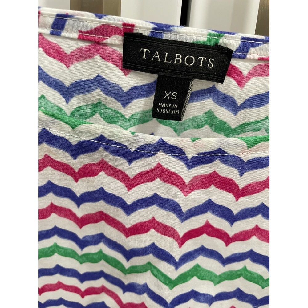 Talbots Top Women's XS Chevron Striped Cotton Blouse Tie Sleeve SI51 - Picture 2 of 5